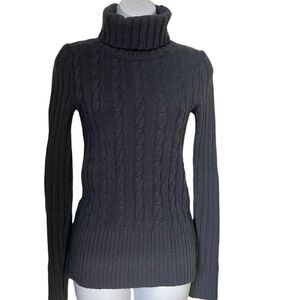 J. Crew Grey Chunky Cable Knit Wool Blend Turtleneck Pull Over Cozy Sweater XS